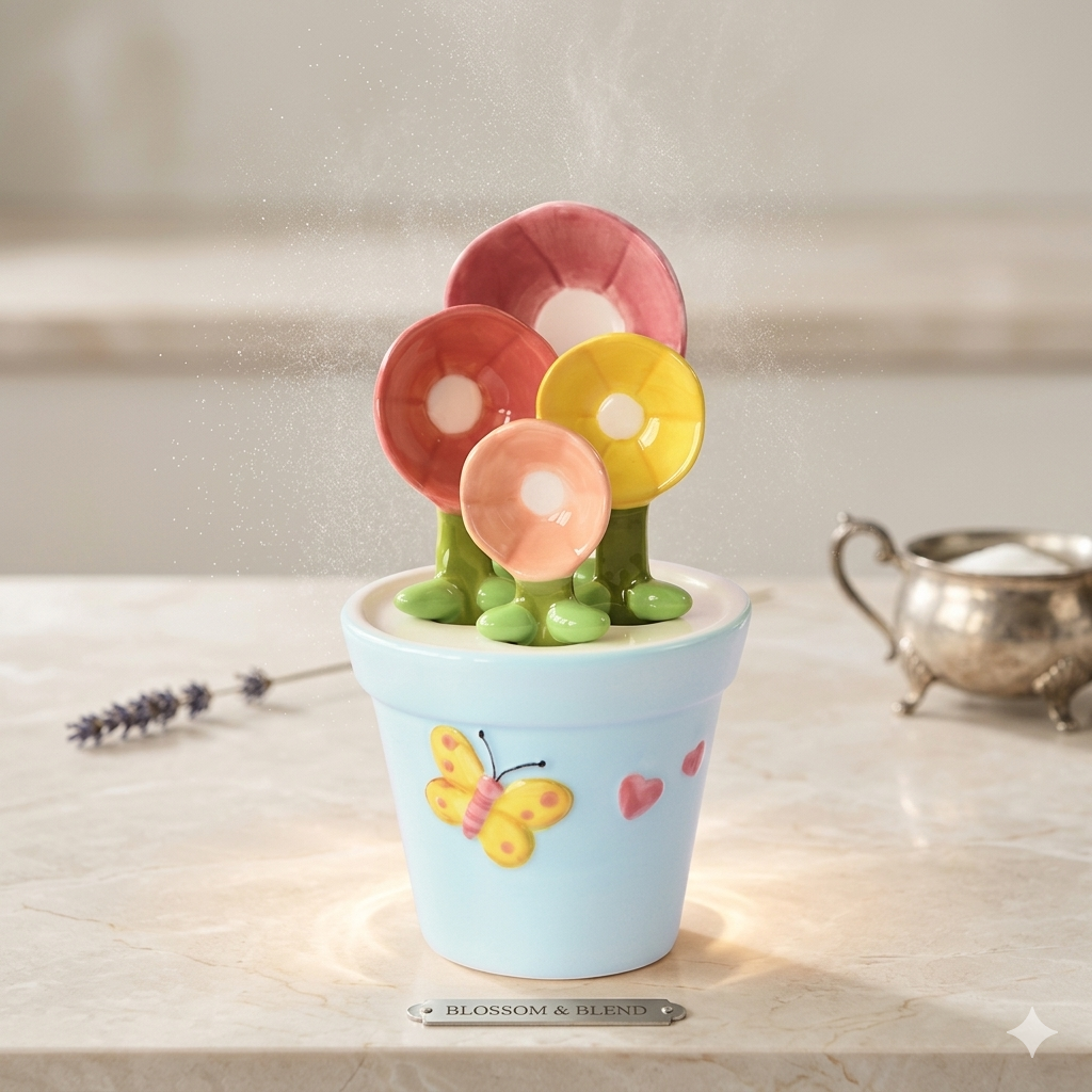 4-Piece Ceramic Flower Measuring Spoons with Flowerpot Decorative Base