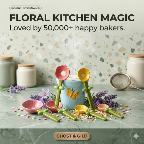 4-Piece Ceramic Flower Measuring Spoons with Flowerpot Decorative Base